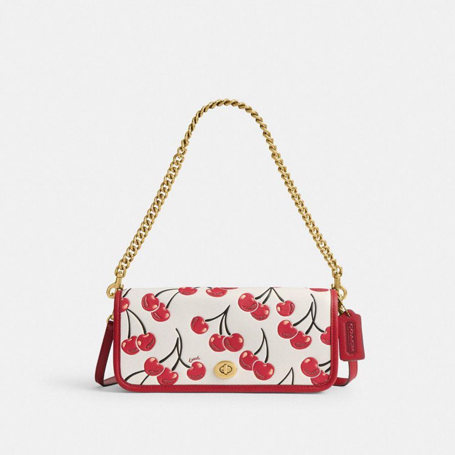 Red Women COACH® Dinky With Cherry Print Hobo Bag | 15839MHYS
