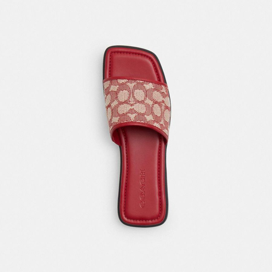 Red Women COACH® Florence In Signature Textile Jacquard Sandals | 85973HSDV