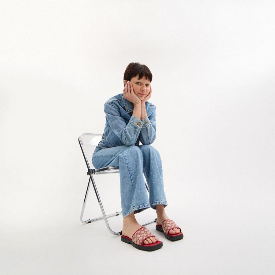 Red Women COACH® Florence In Signature Textile Jacquard Sandals | 85973HSDV