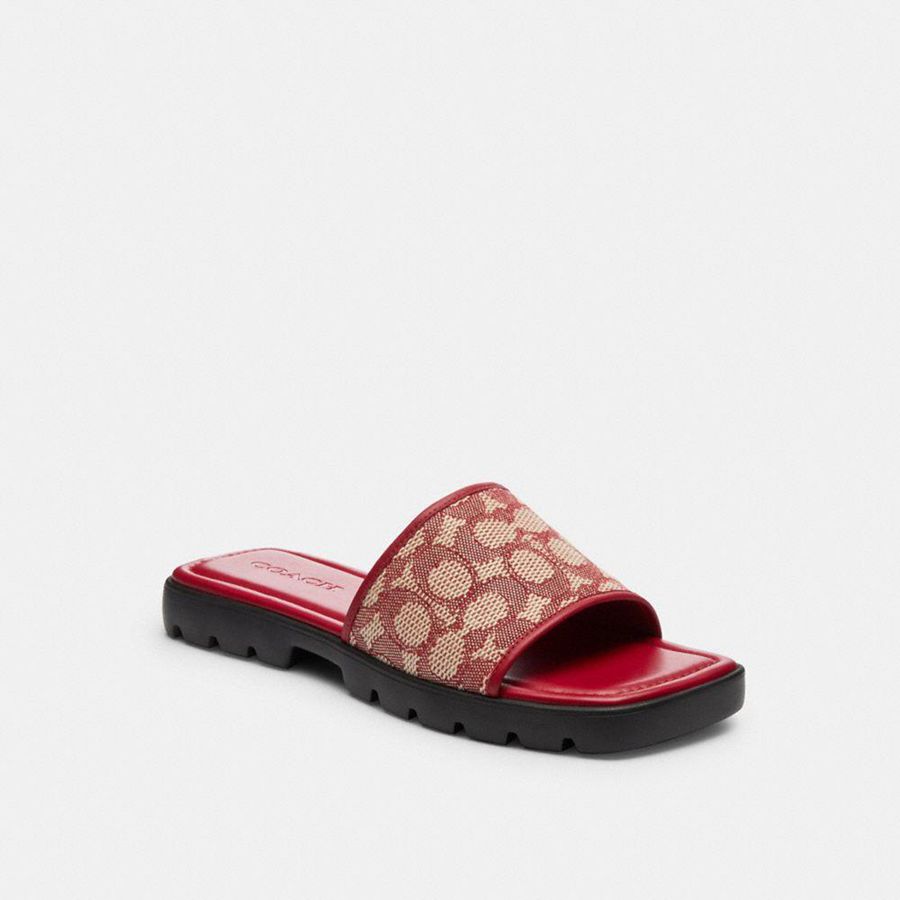 Red Women COACH® Florence In Signature Textile Jacquard Sandals | 85973HSDV