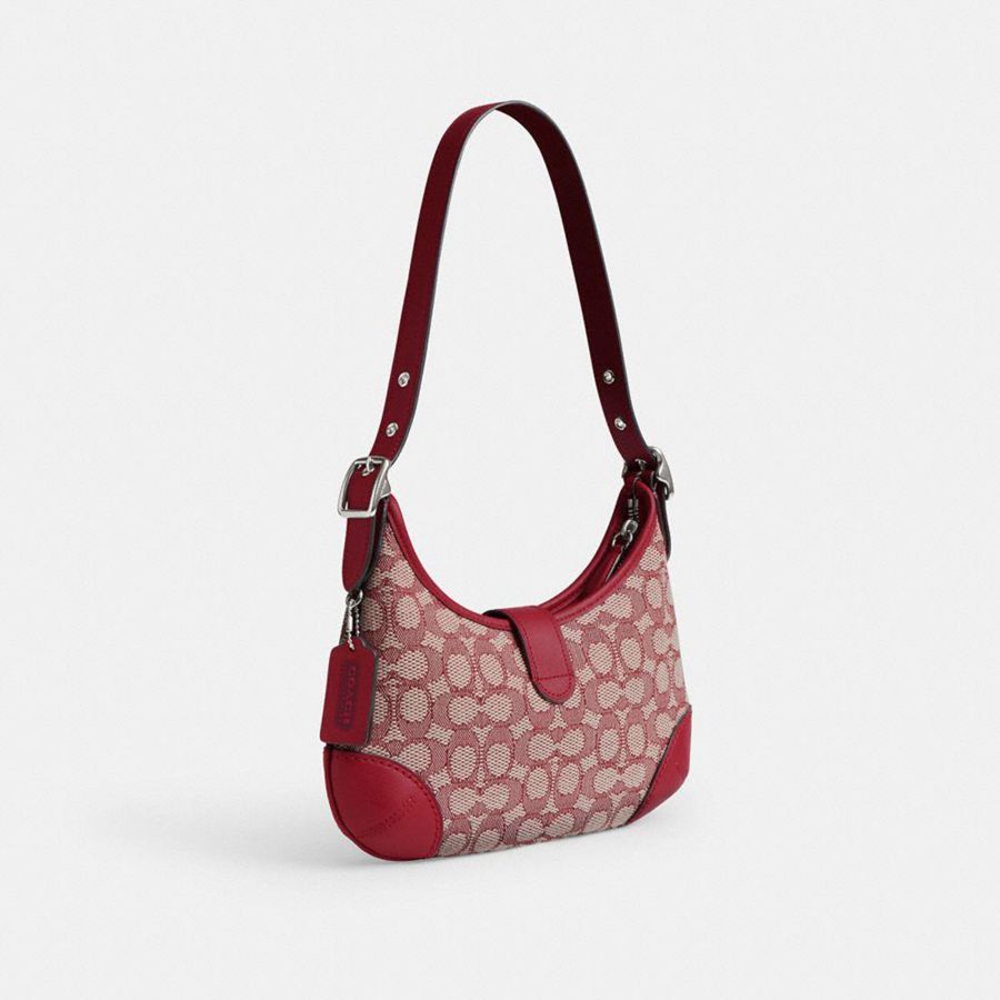 Red Women COACH® Hamptons In Signature Textile Jacquard Hobo Bag | 31976WYTD