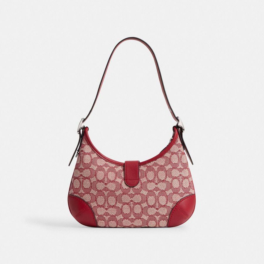 Red Women COACH® Hamptons In Signature Textile Jacquard Hobo Bag | 31976WYTD