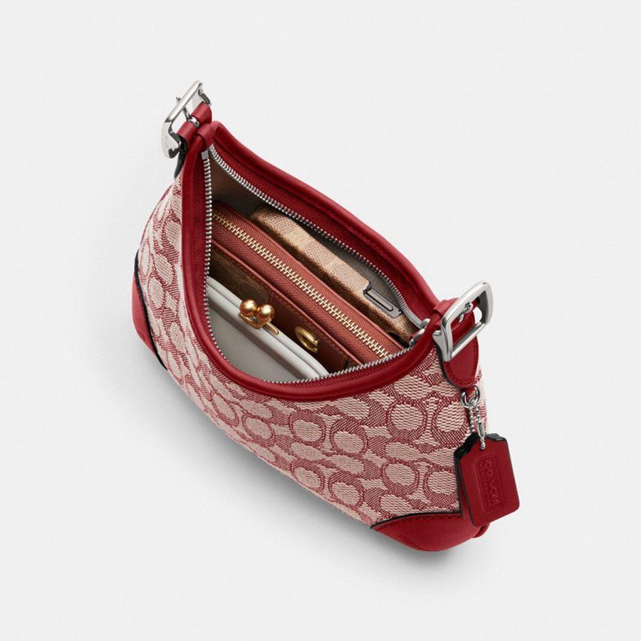 Red Women COACH® Hamptons In Signature Textile Jacquard Hobo Bag | 31976WYTD