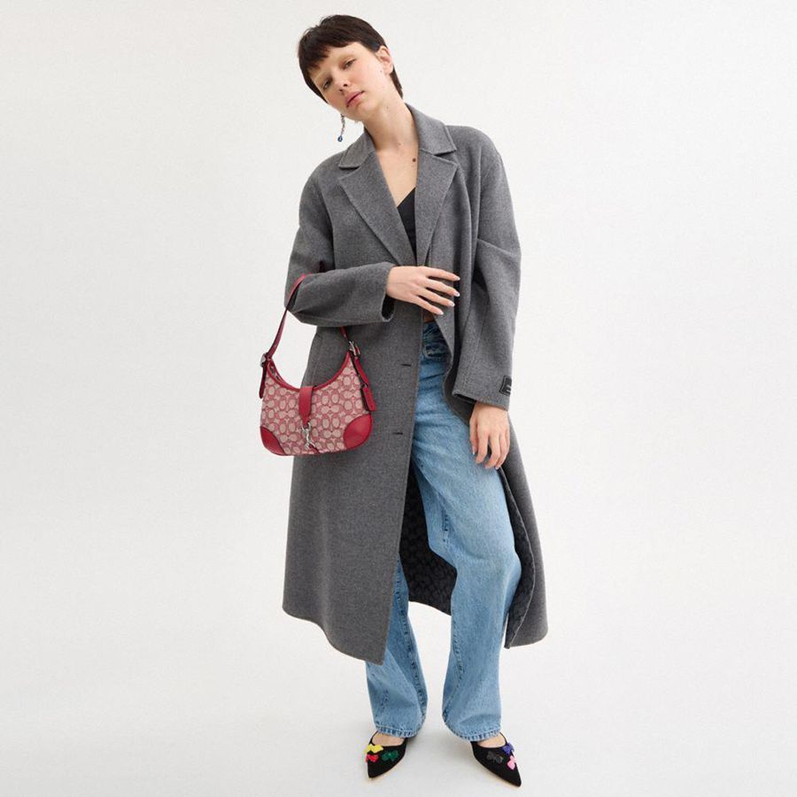 Red Women COACH® Hamptons In Signature Textile Jacquard Hobo Bag | 31976WYTD