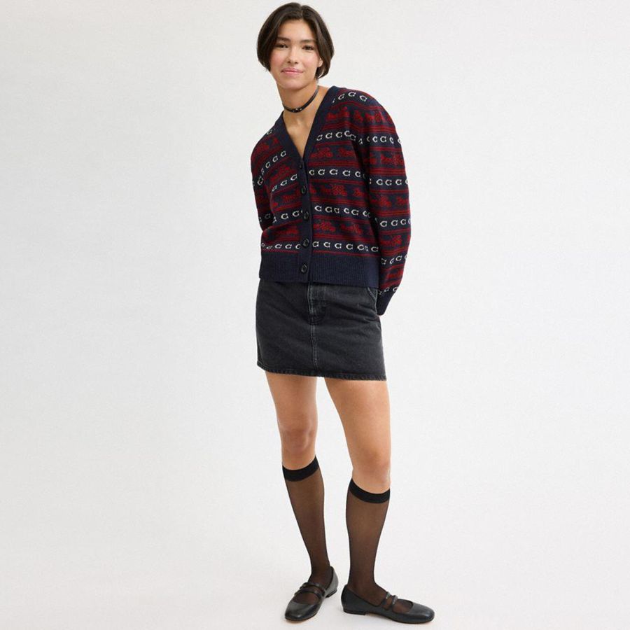 Red Women COACH® Horse And Carriage Cardigan Sweater | 29506RCPB