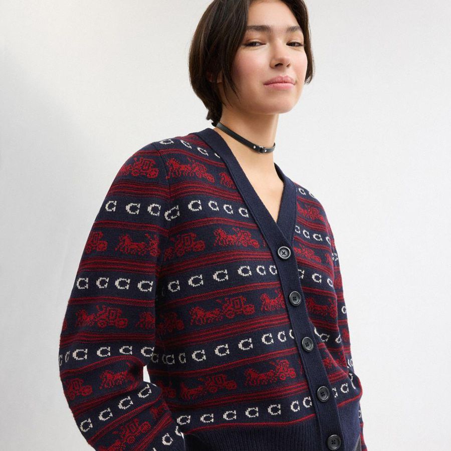Red Women COACH® Horse And Carriage Cardigan Sweater | 29506RCPB