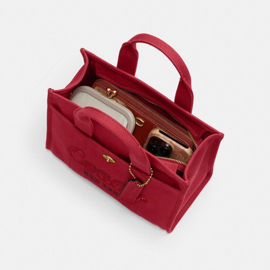 Red Women COACH® New Year Cargo 26 With Coach Snake Script Tote Bags | 83169LHYM