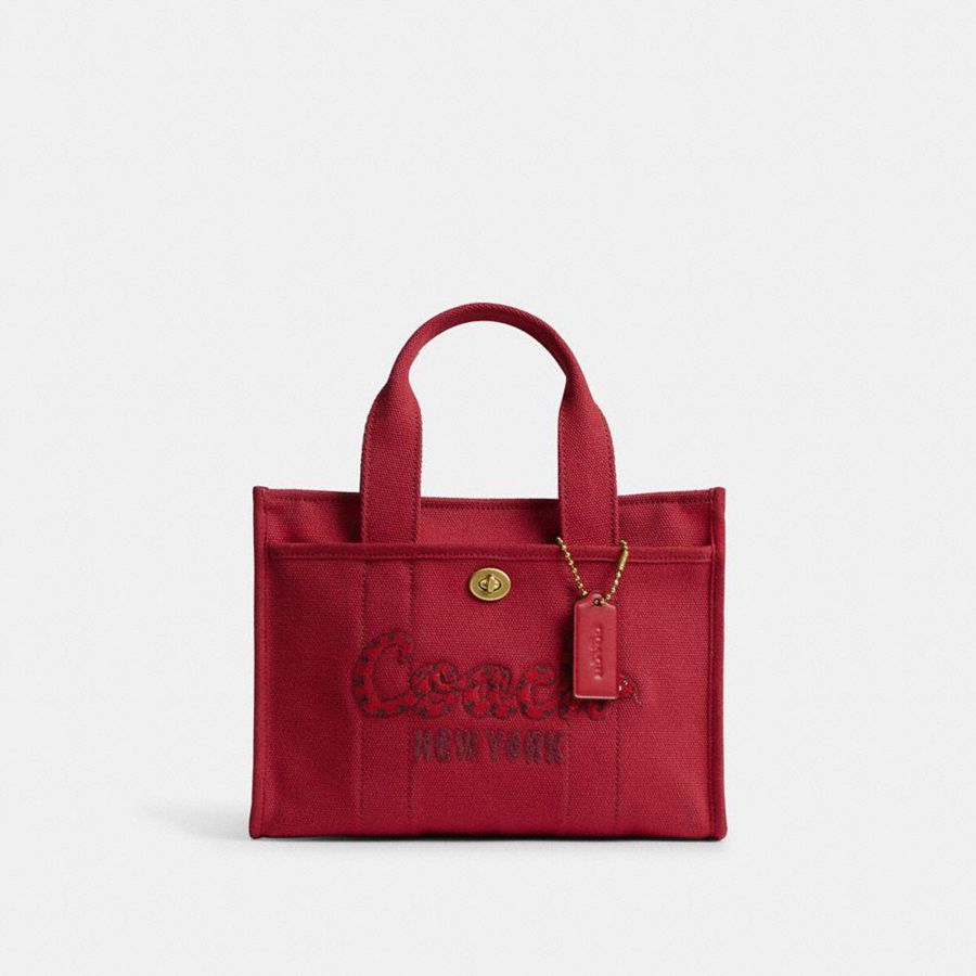Red Women COACH® New Year Cargo 26 With Coach Snake Script Tote Bags | 83169LHYM
