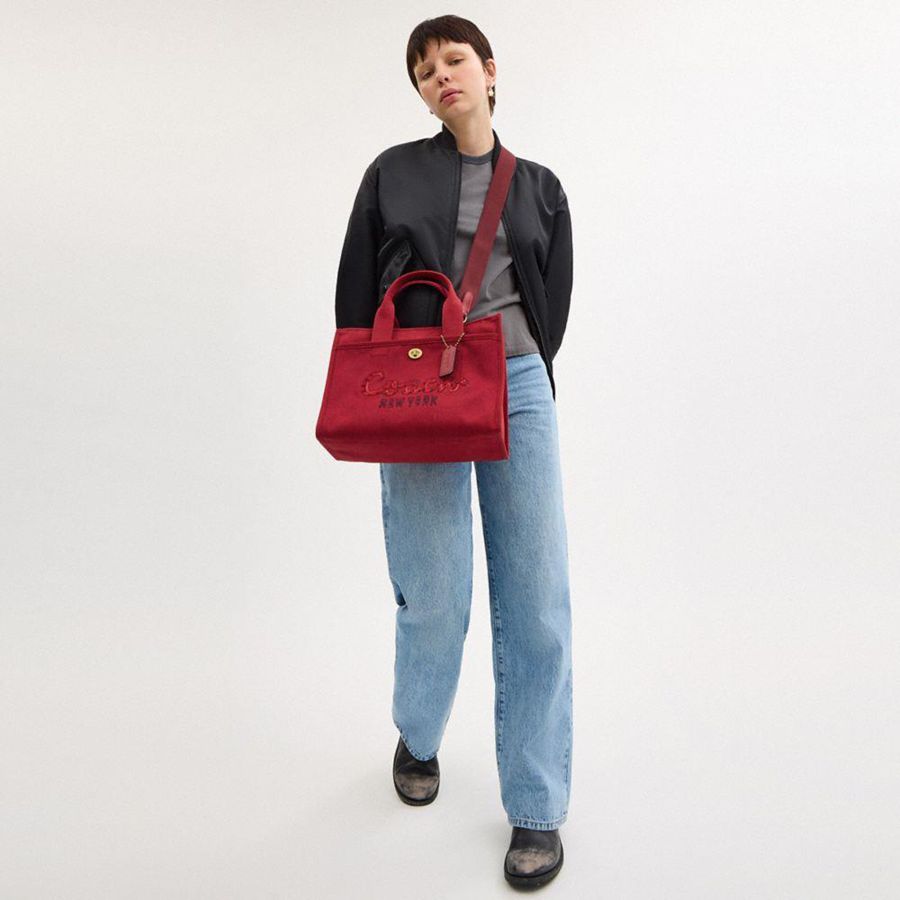 Red Women COACH® New Year Cargo With Coach Snake Script Tote Bags | 31726IEFX