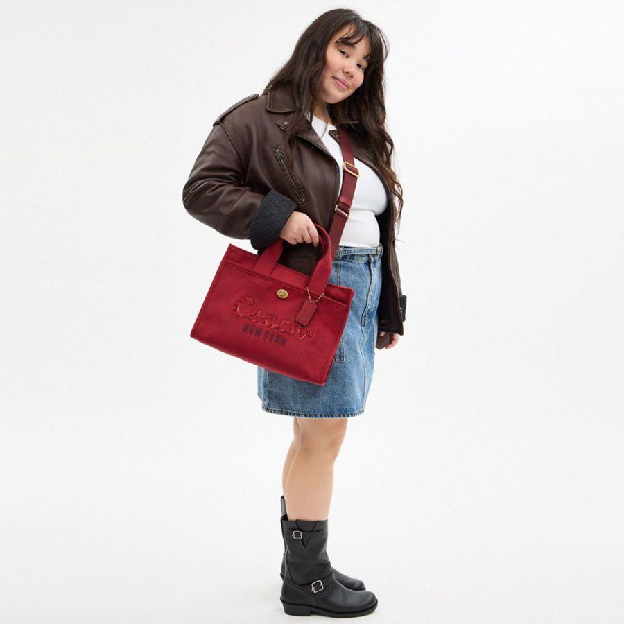 Red Women COACH® New Year Cargo With Coach Snake Script Tote Bags | 31726IEFX