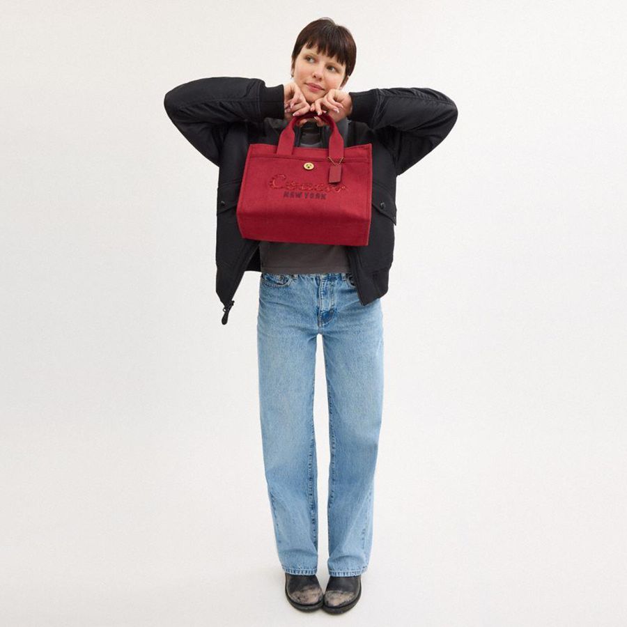 Red Women COACH® New Year Cargo With Coach Snake Script Tote Bags | 31726IEFX