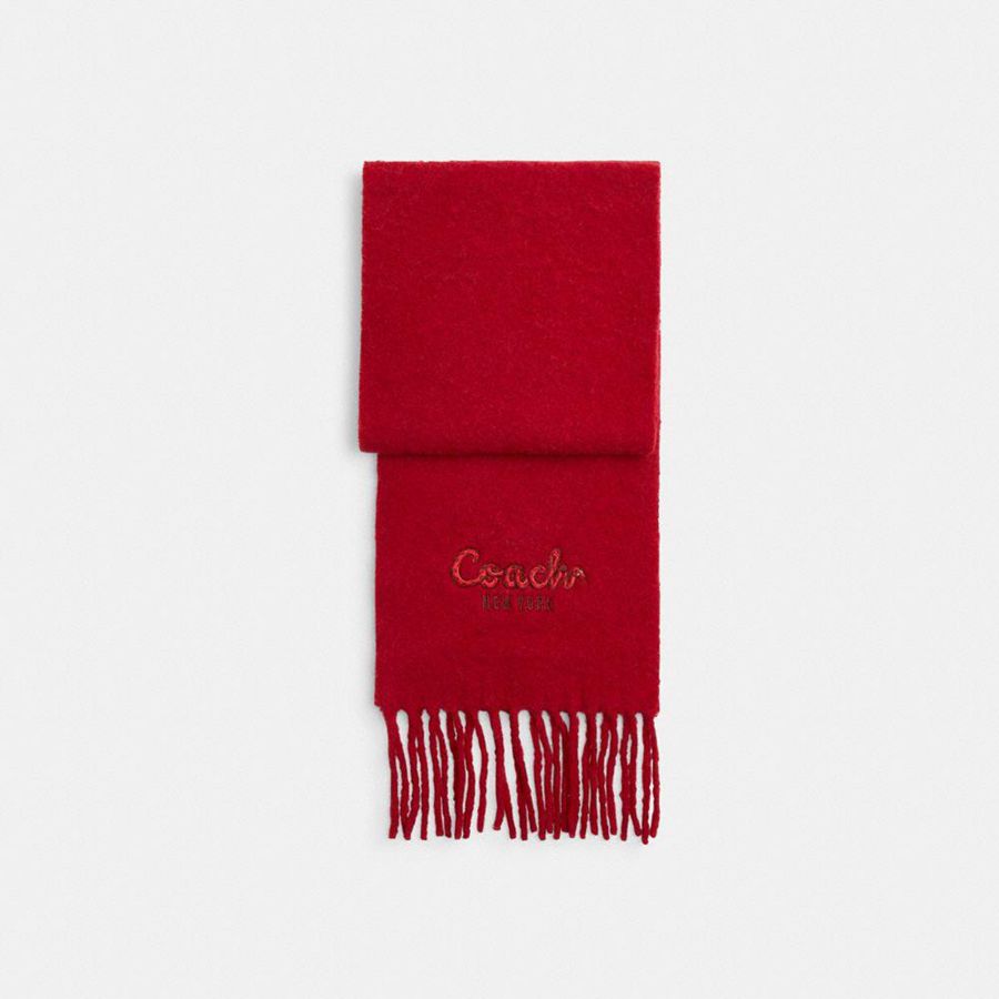Red Women COACH® New Year Oversized Muffler With Embroidered Coach Snake Script Scarf | 51920LVIC