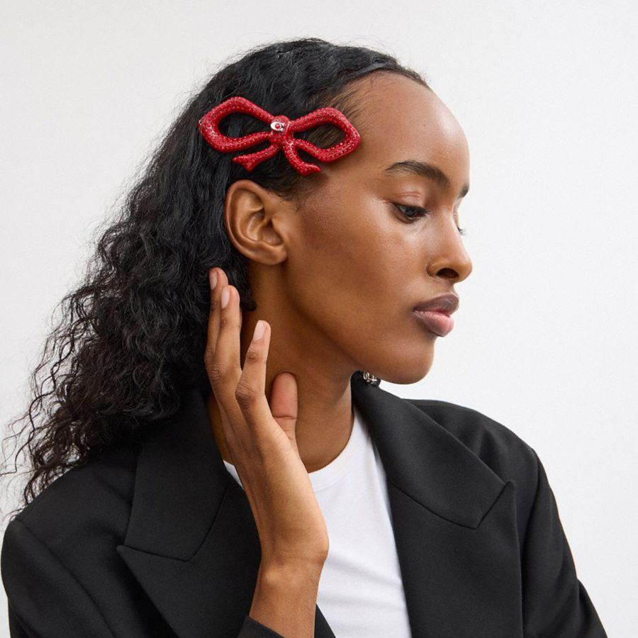 Red Women COACH® Pavé Bow Barrette Jewelry | 21789BMGH