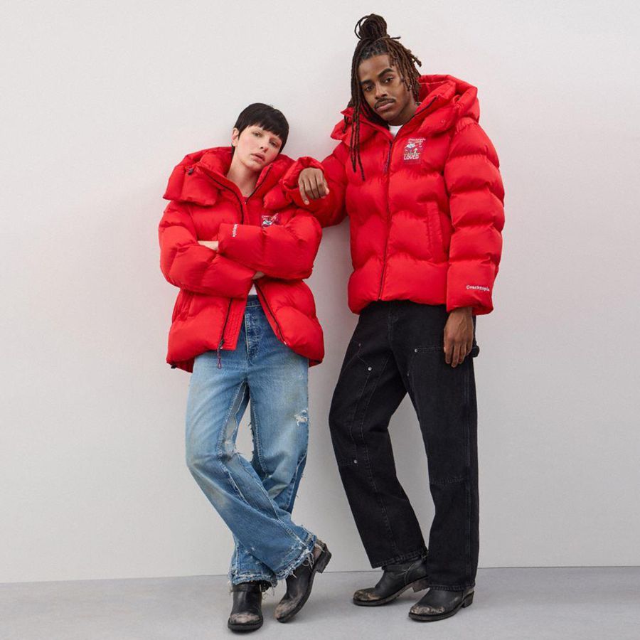 Red Women COACH® Topia Loop Puffer Jacket | 12386RVHK