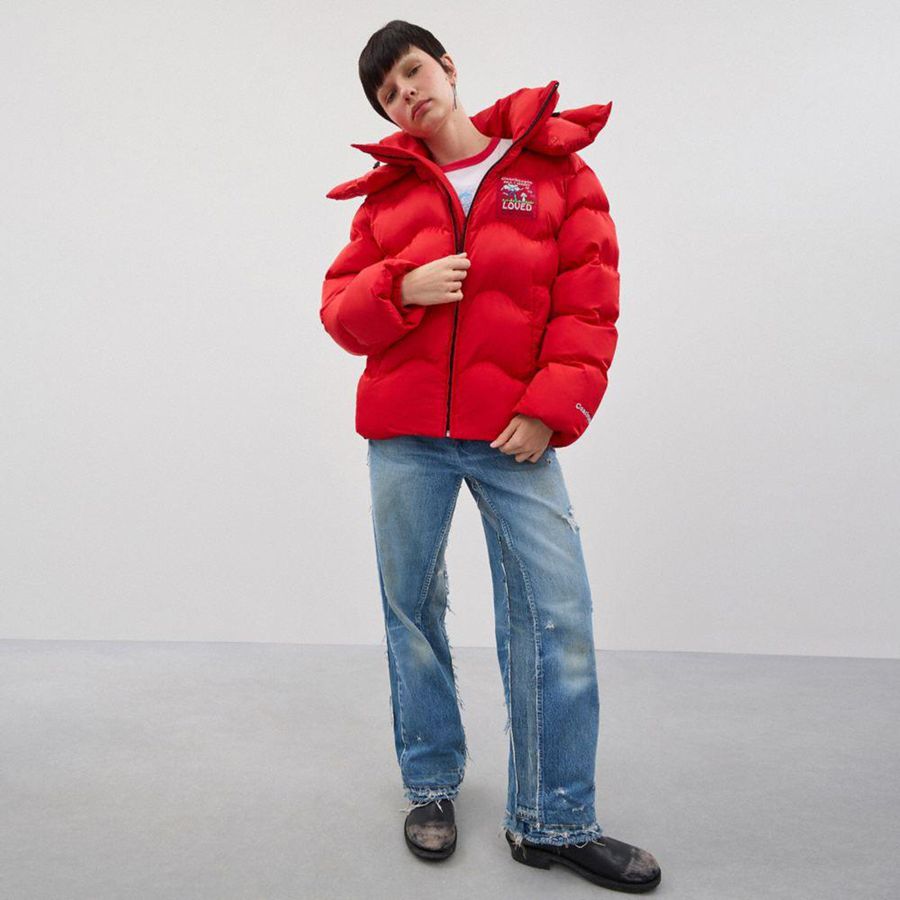 Red Women COACH® Topia Loop Puffer Jacket | 12386RVHK