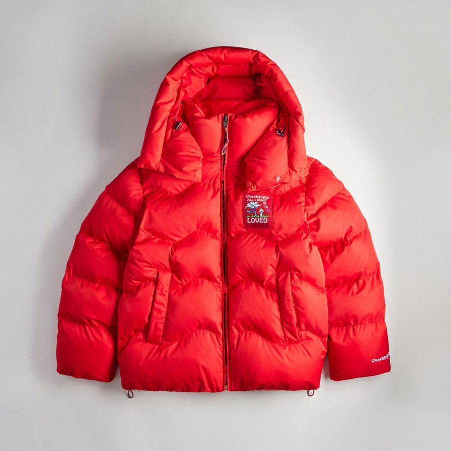 Red Women COACH® Topia Loop Puffer Jacket | 12386RVHK