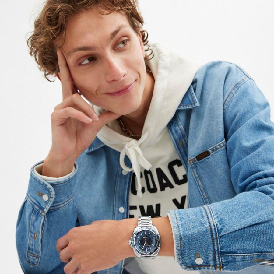 Silver Men COACH® Charter Automatic, 44 Mm Watches | 02417UXSO