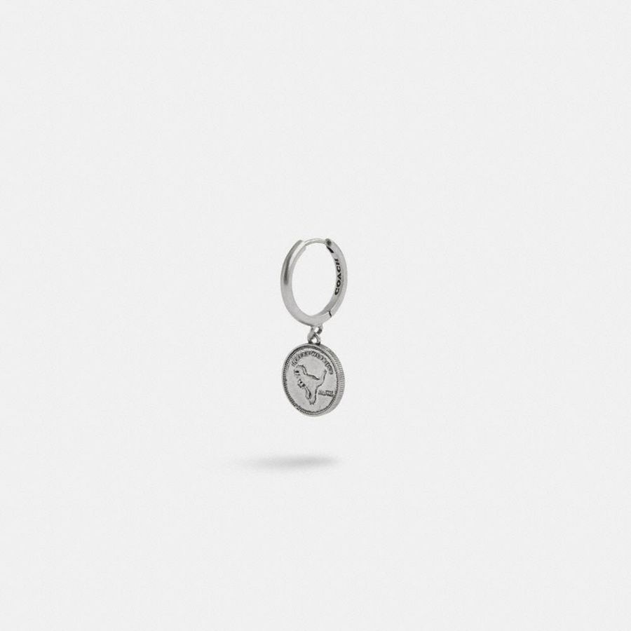 Silver Men COACH® Sterling Coin Single Huggie Earring Jewelry | 01376GQRI