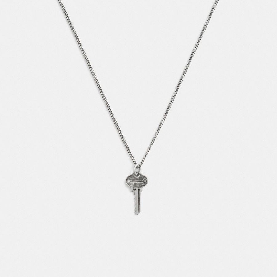 Silver Men COACH® Sterling Key Pendant Necklace Jewelry | 84516FSXB