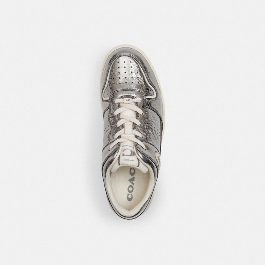 Silver Women COACH® C201 Low Top Sneakers | 86934AXHC