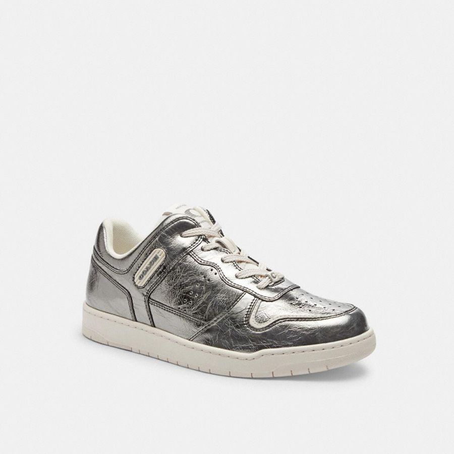 Silver Women COACH® C201 Low Top Sneakers | 86934AXHC