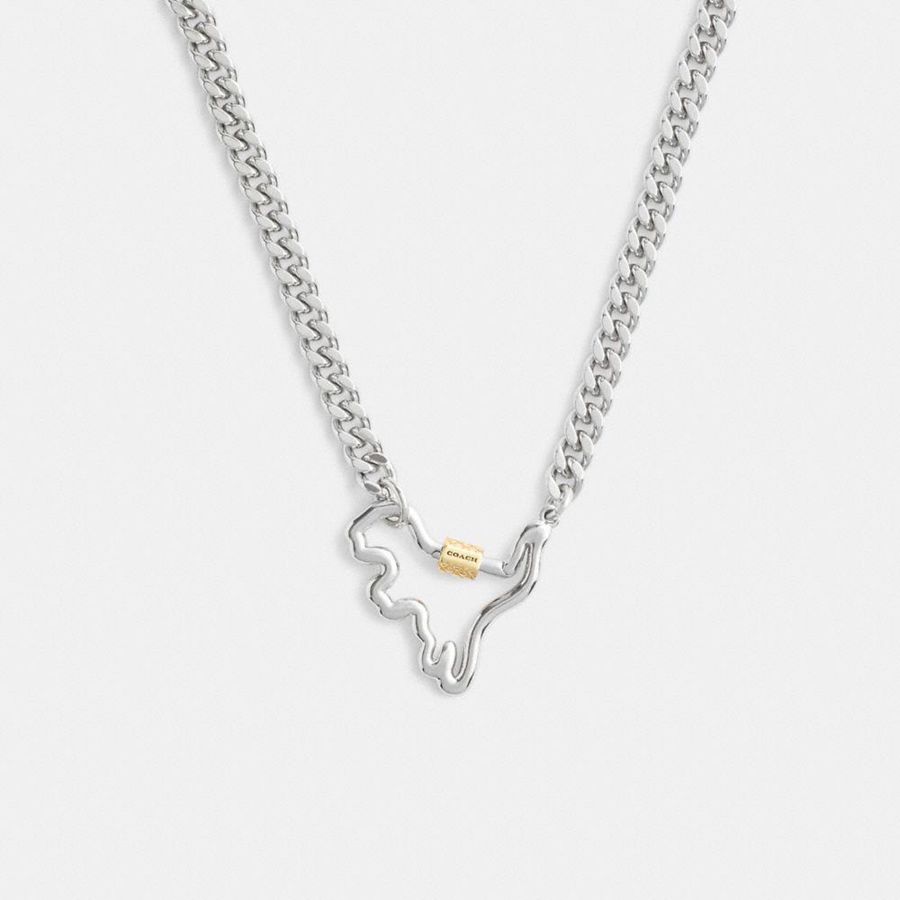 Silver Women COACH® Carabiner Rexy Curb Chain Necklace Jewelry | 85043MRIS