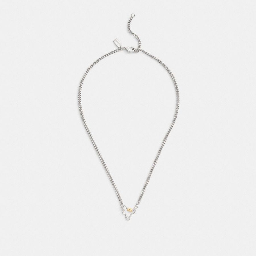 Silver Women COACH® Carabiner Rexy Necklace Jewelry | 71930LHEN