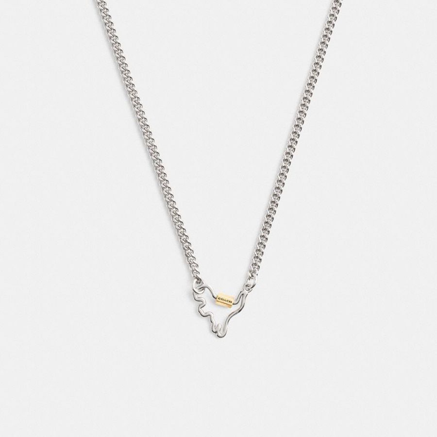 Silver Women COACH® Carabiner Rexy Necklace Jewelry | 71930LHEN