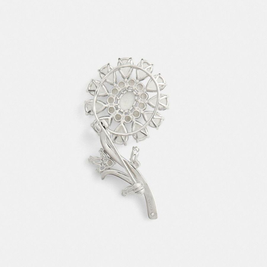Silver Women COACH® Crystal Flower Brooch Jewelry | 34695LAEP