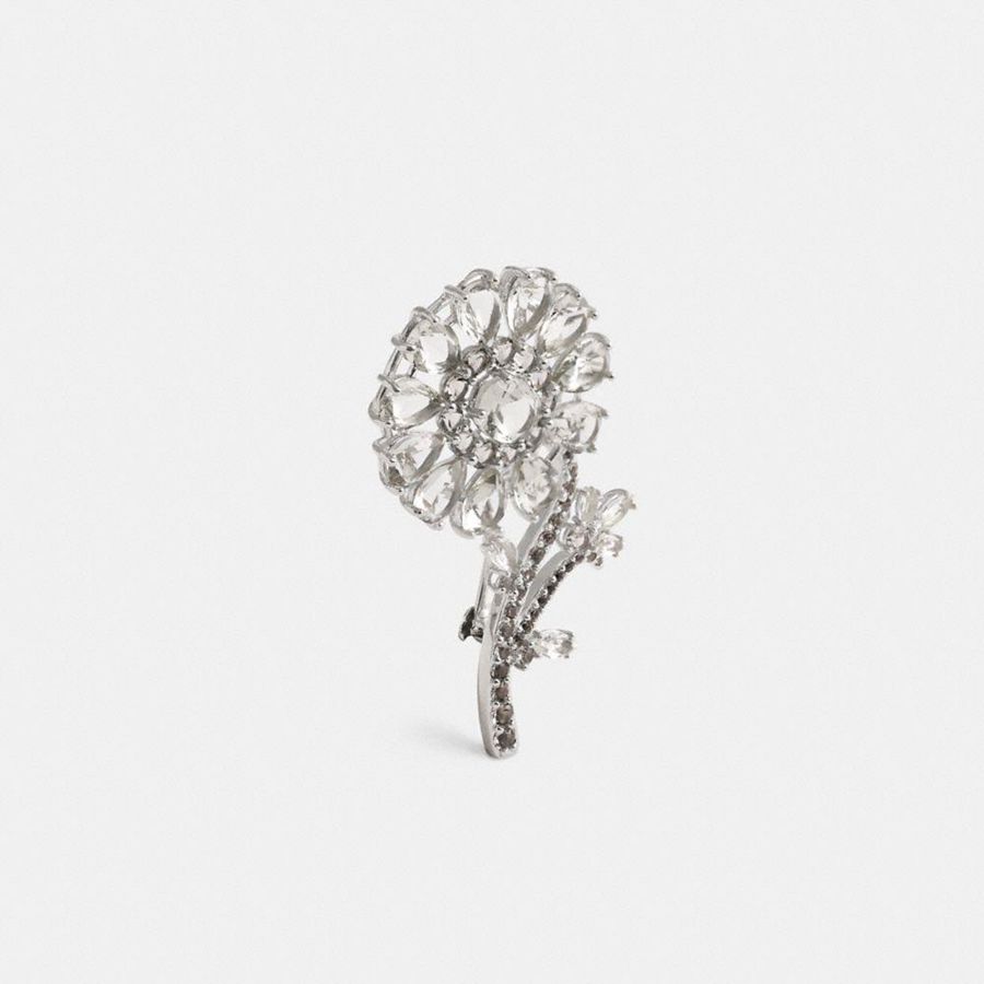 Silver Women COACH® Crystal Flower Brooch Jewelry | 34695LAEP