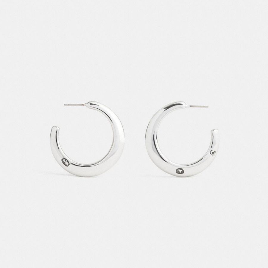 Silver Women COACH® Hallmark Hoop Earrings Jewelry | 89754UFST