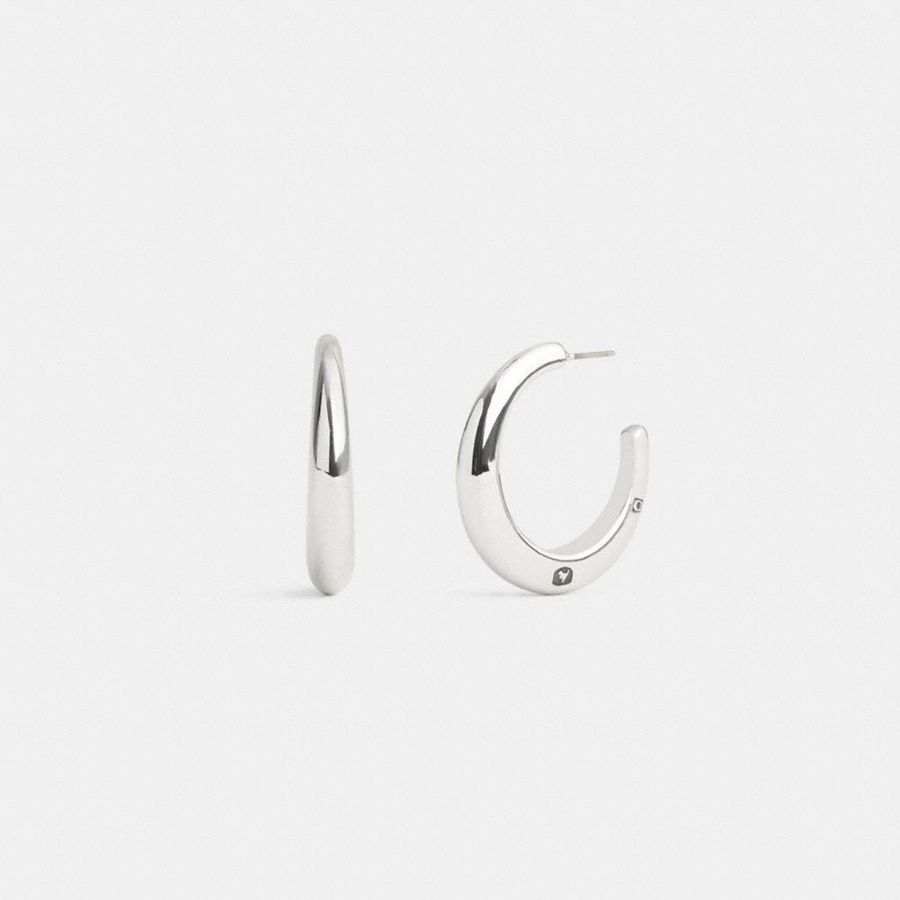 Silver Women COACH® Hallmark Hoop Earrings Jewelry | 89754UFST
