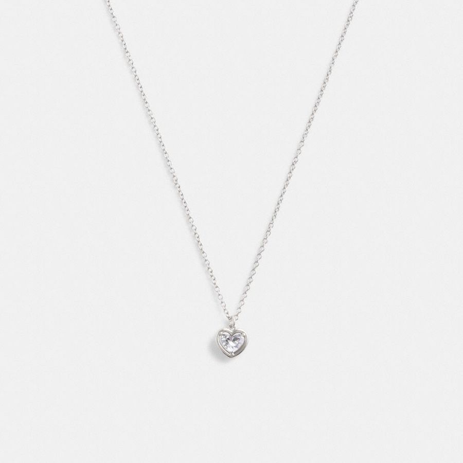 Silver Women COACH® Halo Heart Pendant Necklace Jewelry | 59048VZIU