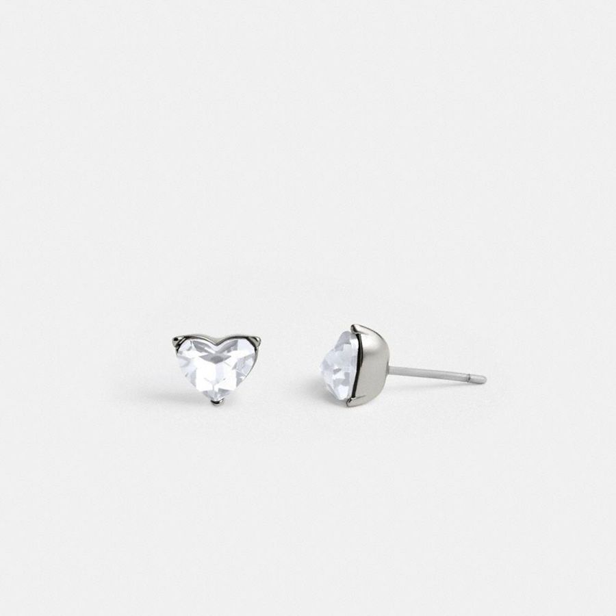 Silver Women COACH® Halo Heart Stud Earrings Jewelry | 74853NTGU