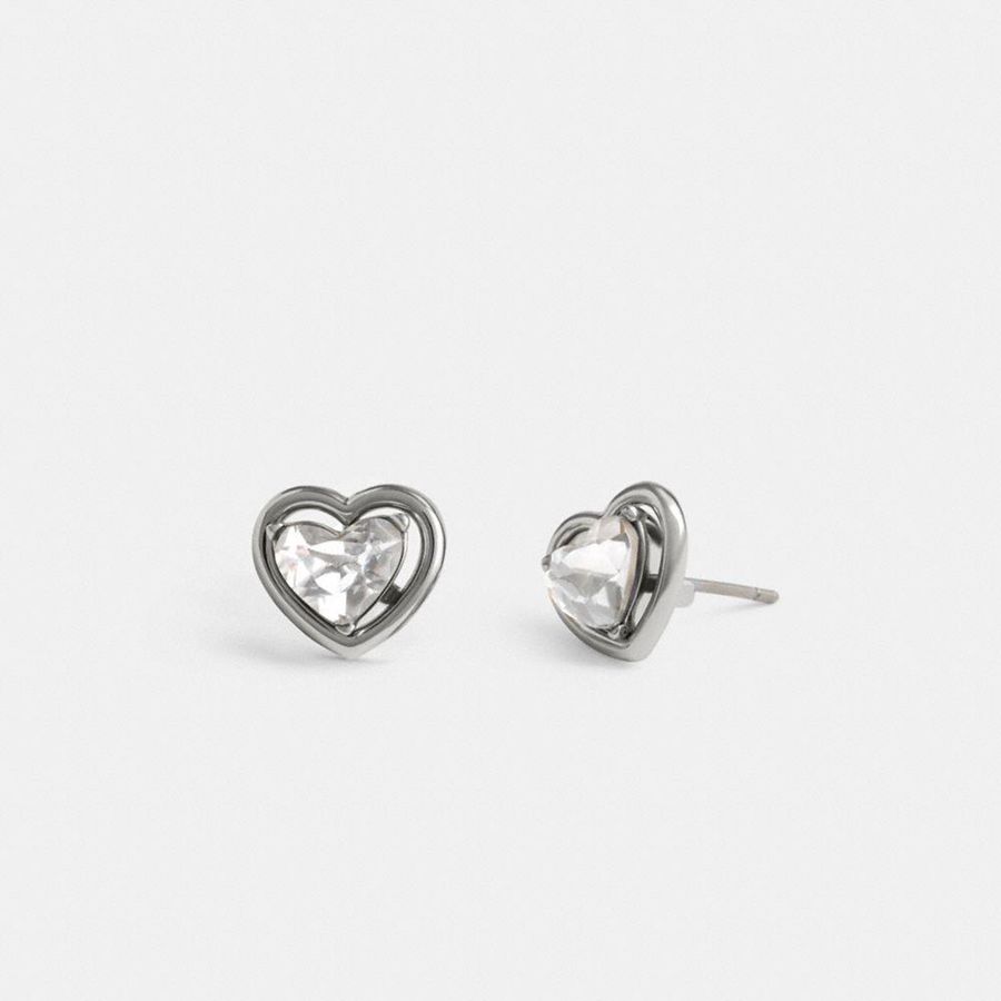 Silver Women COACH® Halo Heart Stud Earrings Jewelry | 74853NTGU