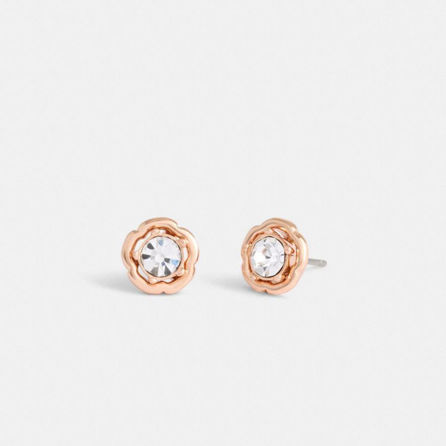 Silver Women COACH® Halo Tea Rose Stud Earrings Jewelry | 38796QOUV