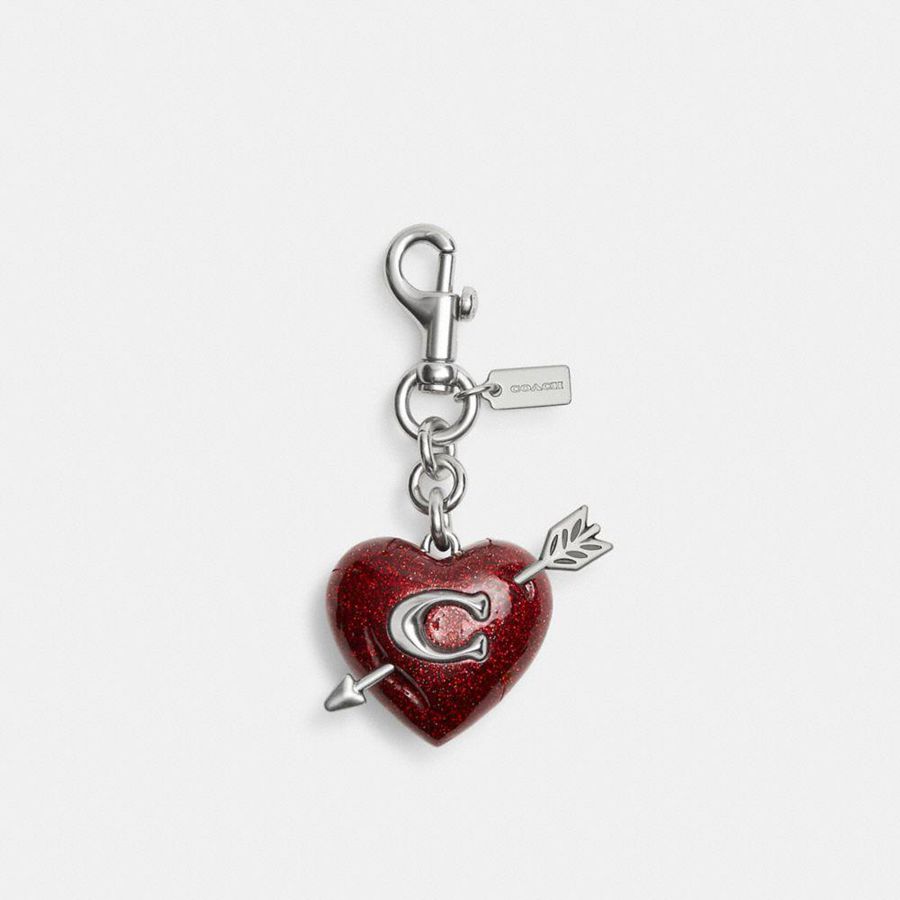 Silver Women COACH® Heart With Arrow Bag Charms | 39450QHIV