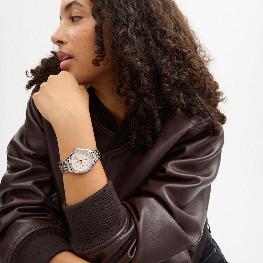 Silver Women COACH® Kitt Chronograph, 34 Mm Watches | 74895YXTS