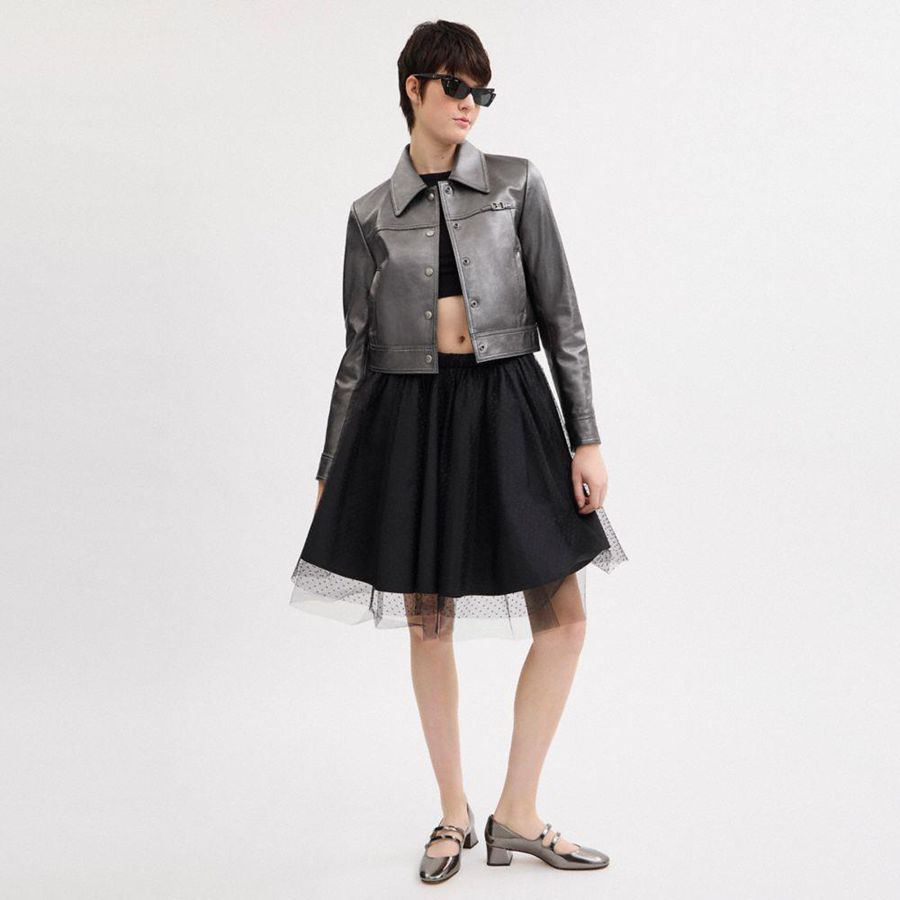 Silver Women COACH® Metallic Heritage Signature Shrunken Jacket | 23694THVZ