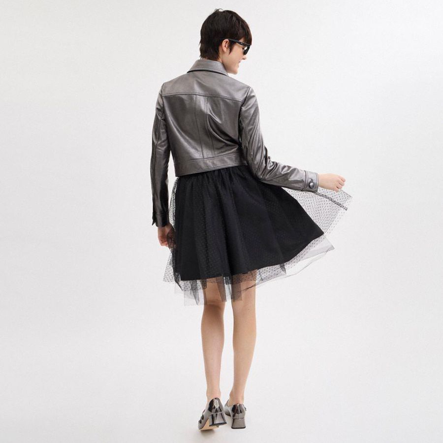 Silver Women COACH® Metallic Heritage Signature Shrunken Jacket | 23694THVZ