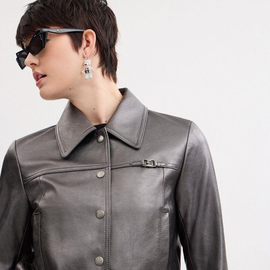 Silver Women COACH® Metallic Heritage Signature Shrunken Jacket | 23694THVZ