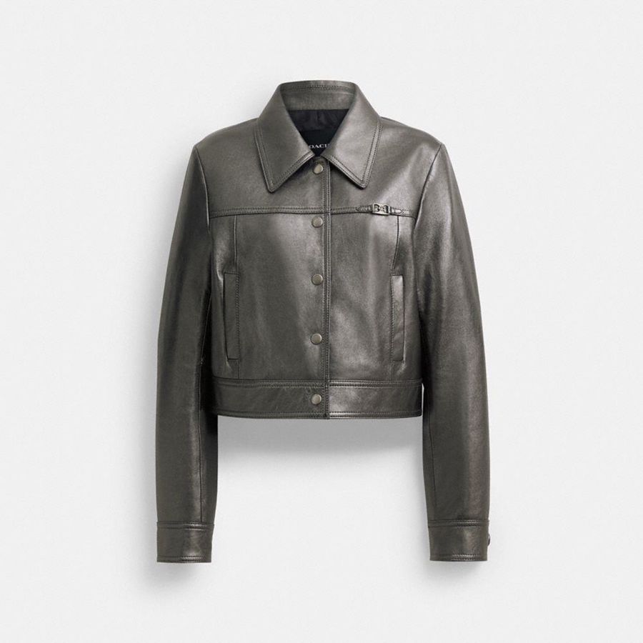 Silver Women COACH® Metallic Heritage Signature Shrunken Jacket | 23694THVZ