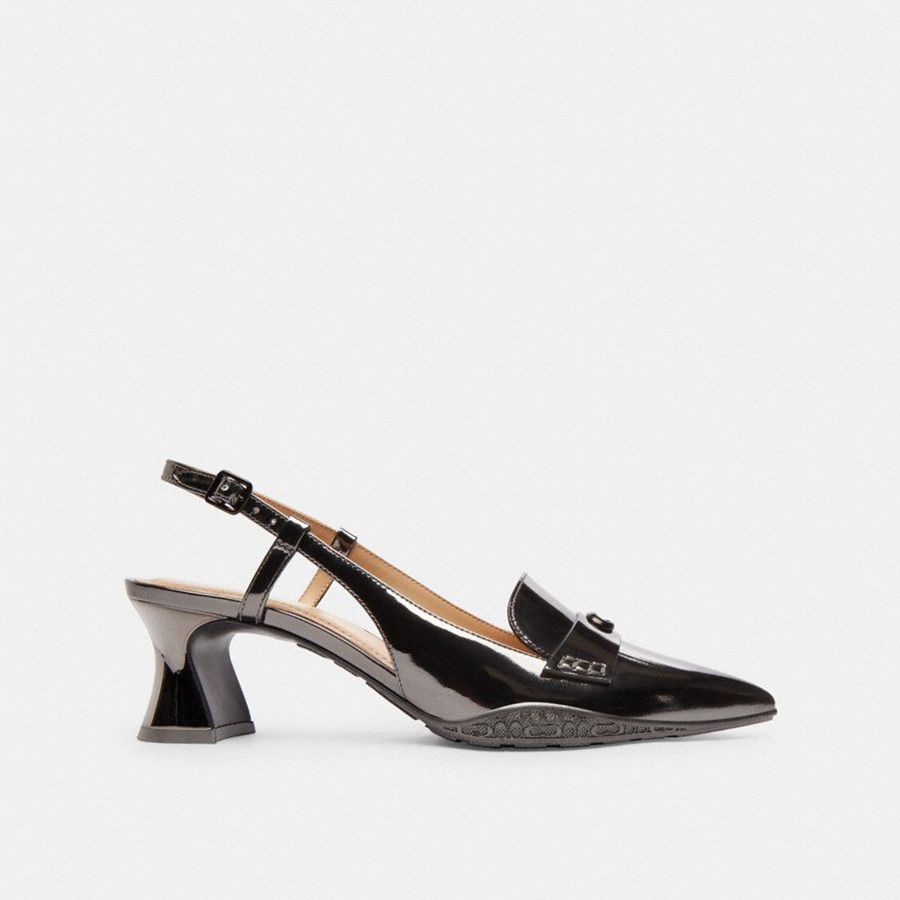 Silver Women COACH® Nikola Hybrid Slingback Pumps | 34729YDSN
