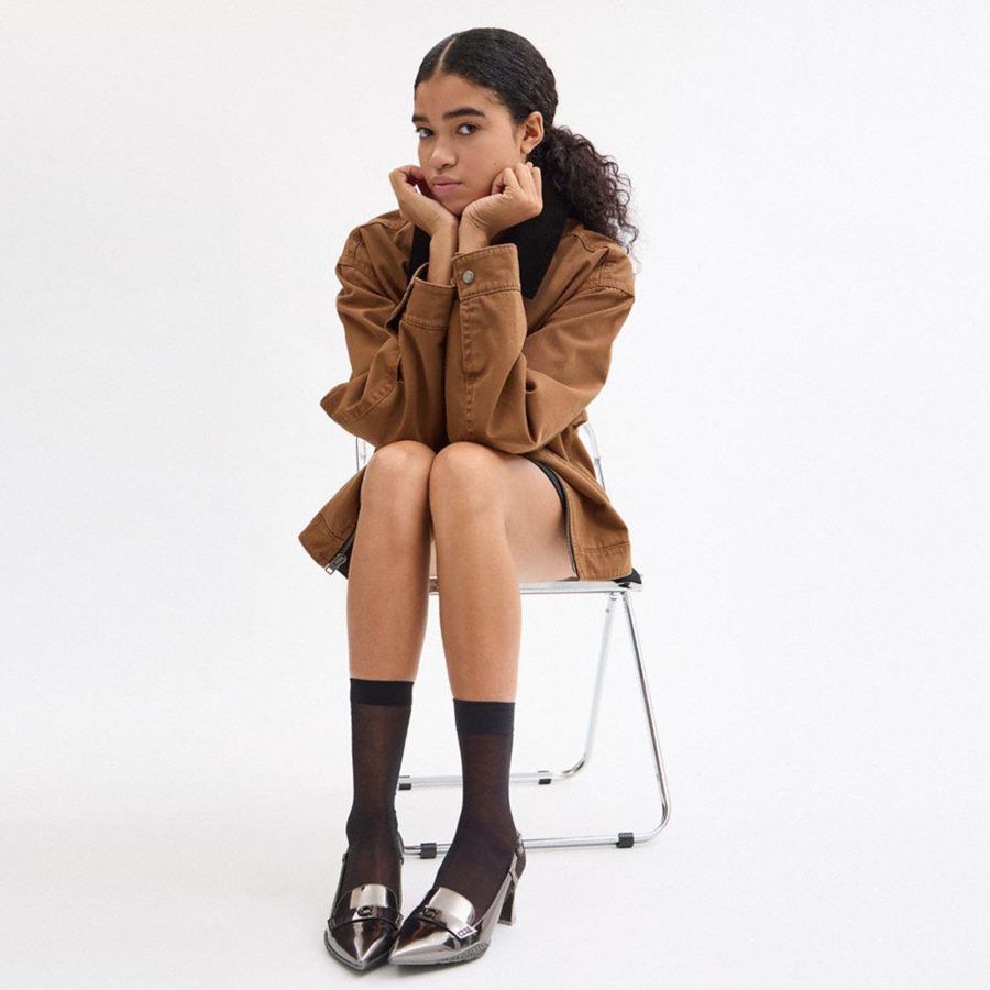 Silver Women COACH® Nikola Hybrid Slingback Pumps | 34729YDSN