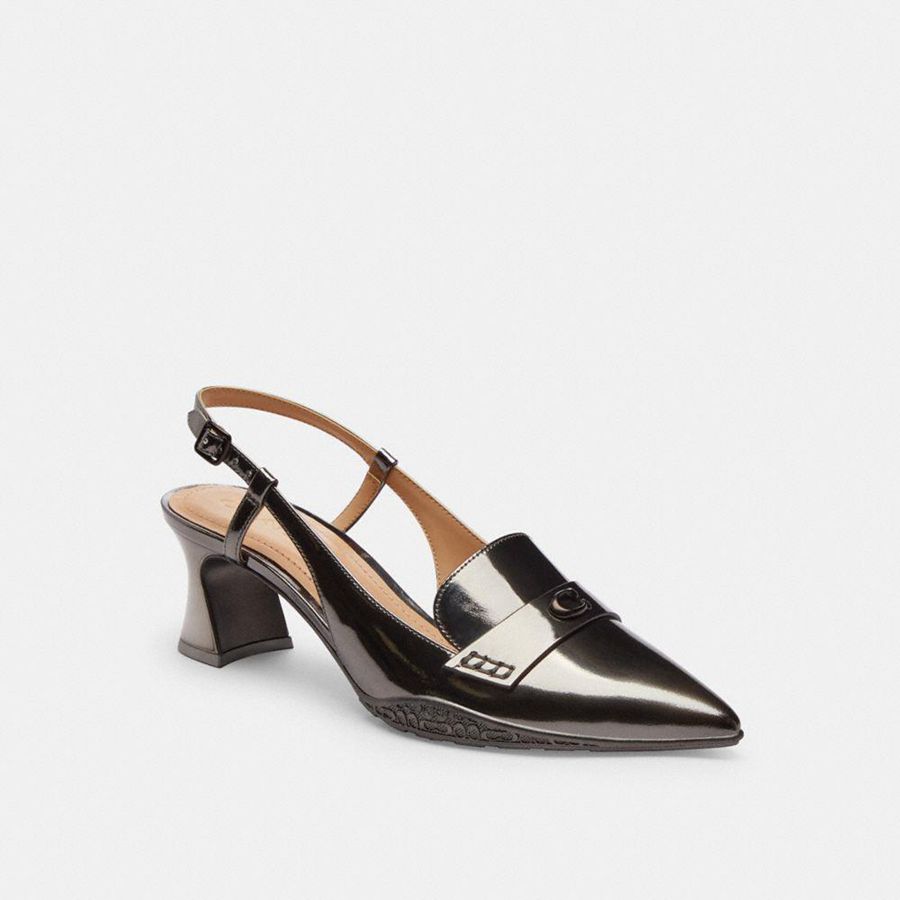 Silver Women COACH® Nikola Hybrid Slingback Pumps | 34729YDSN