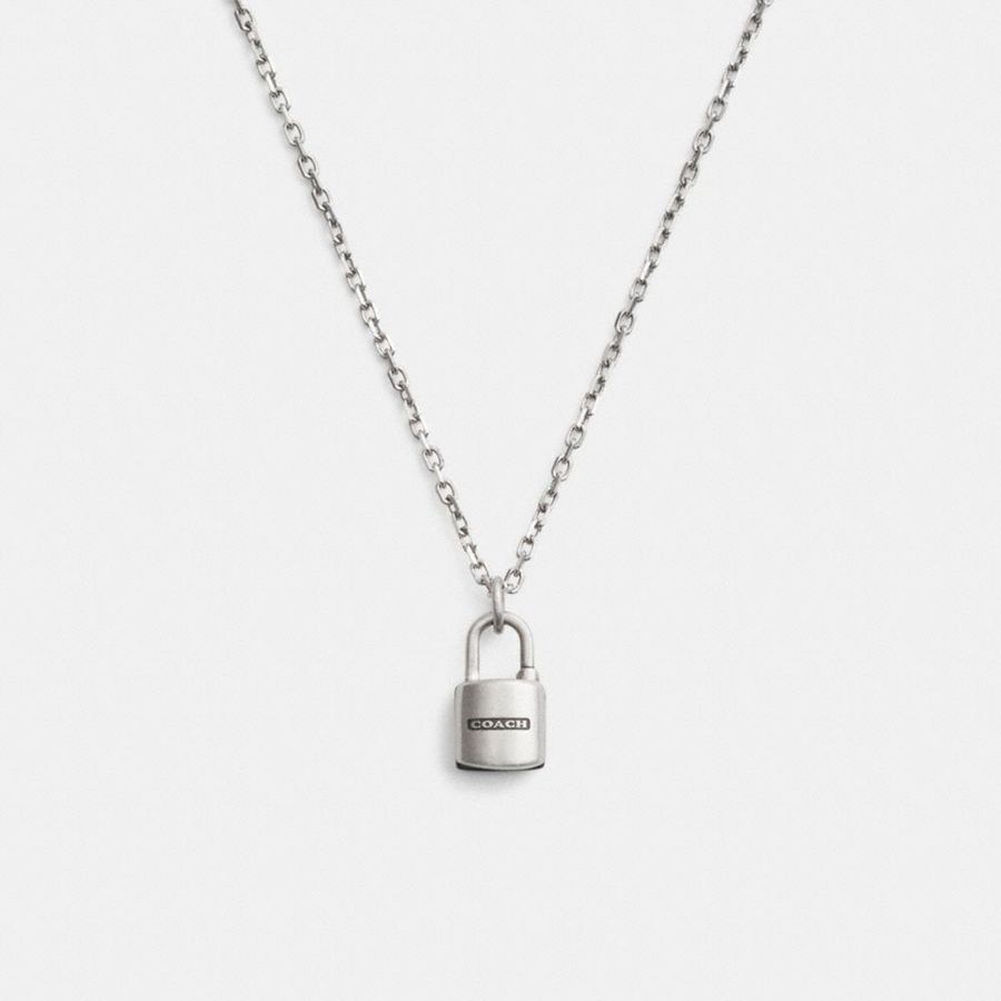 Silver Women COACH® Padlock Pendant Necklace Jewelry | 17034NWLU