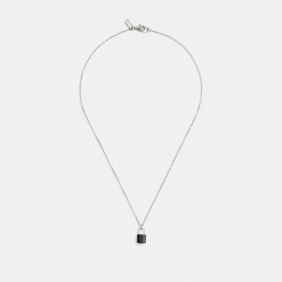 Silver Women COACH® Padlock Pendant Necklace Jewelry | 17034NWLU