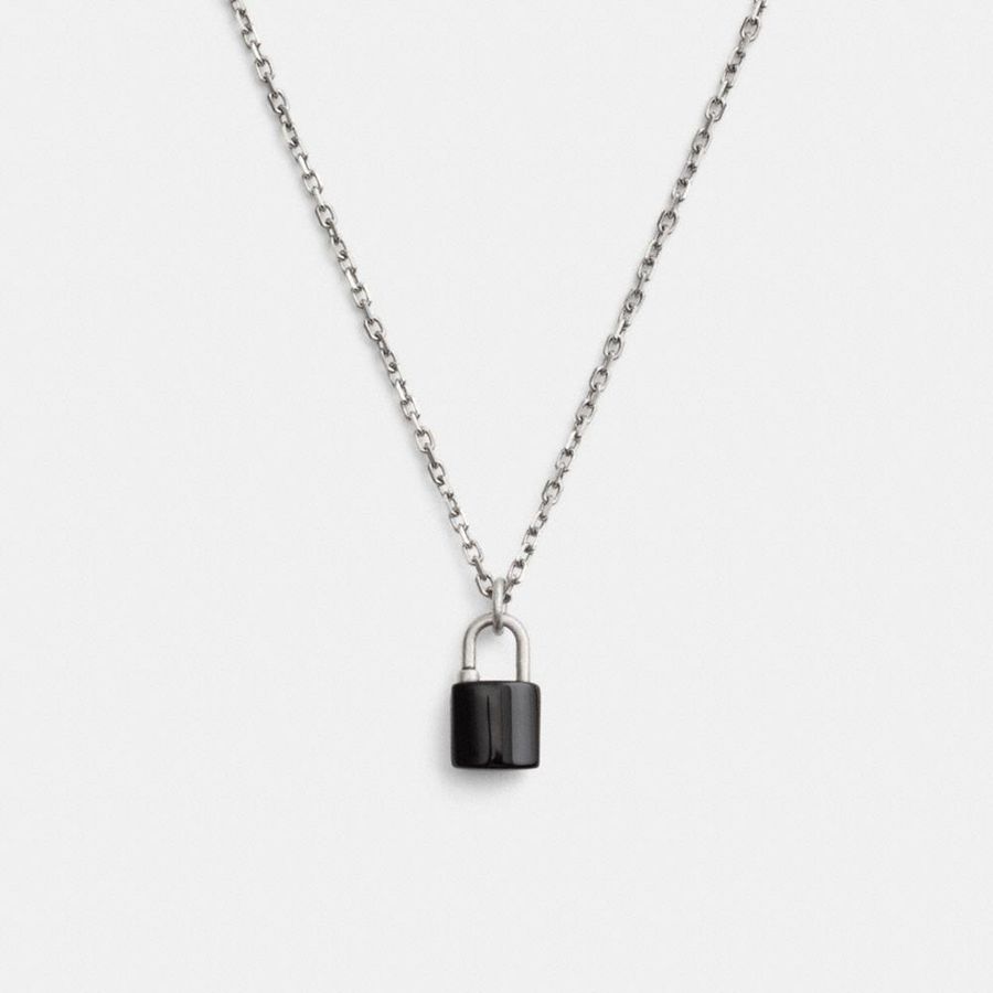 Silver Women COACH® Padlock Pendant Necklace Jewelry | 17034NWLU