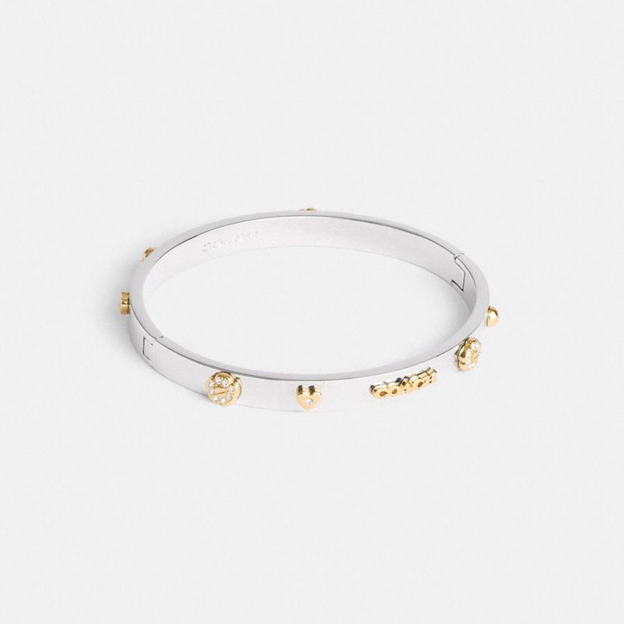 Silver Women COACH® Pegged Hinged Bangle Jewelry | 93126DNEI
