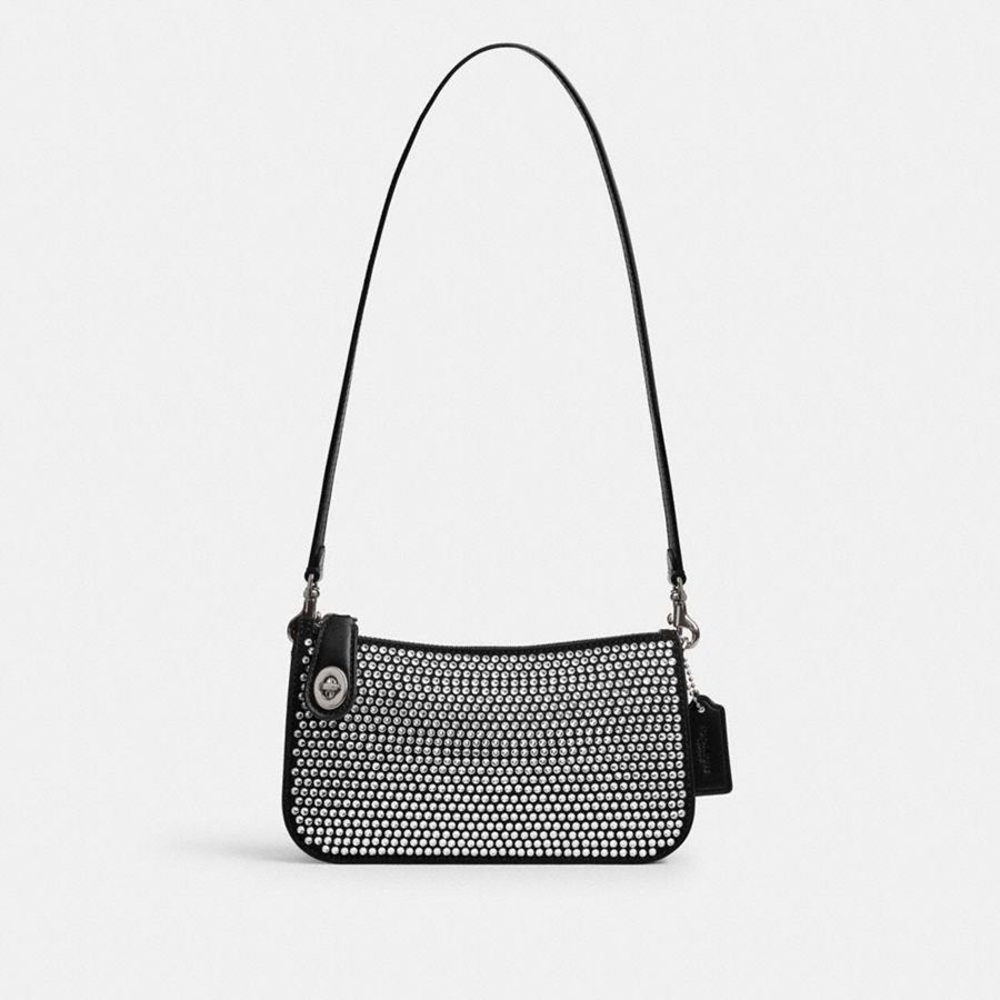 Silver Women COACH® Penn With Crystal Shoulder Bag | 94516XJTS
